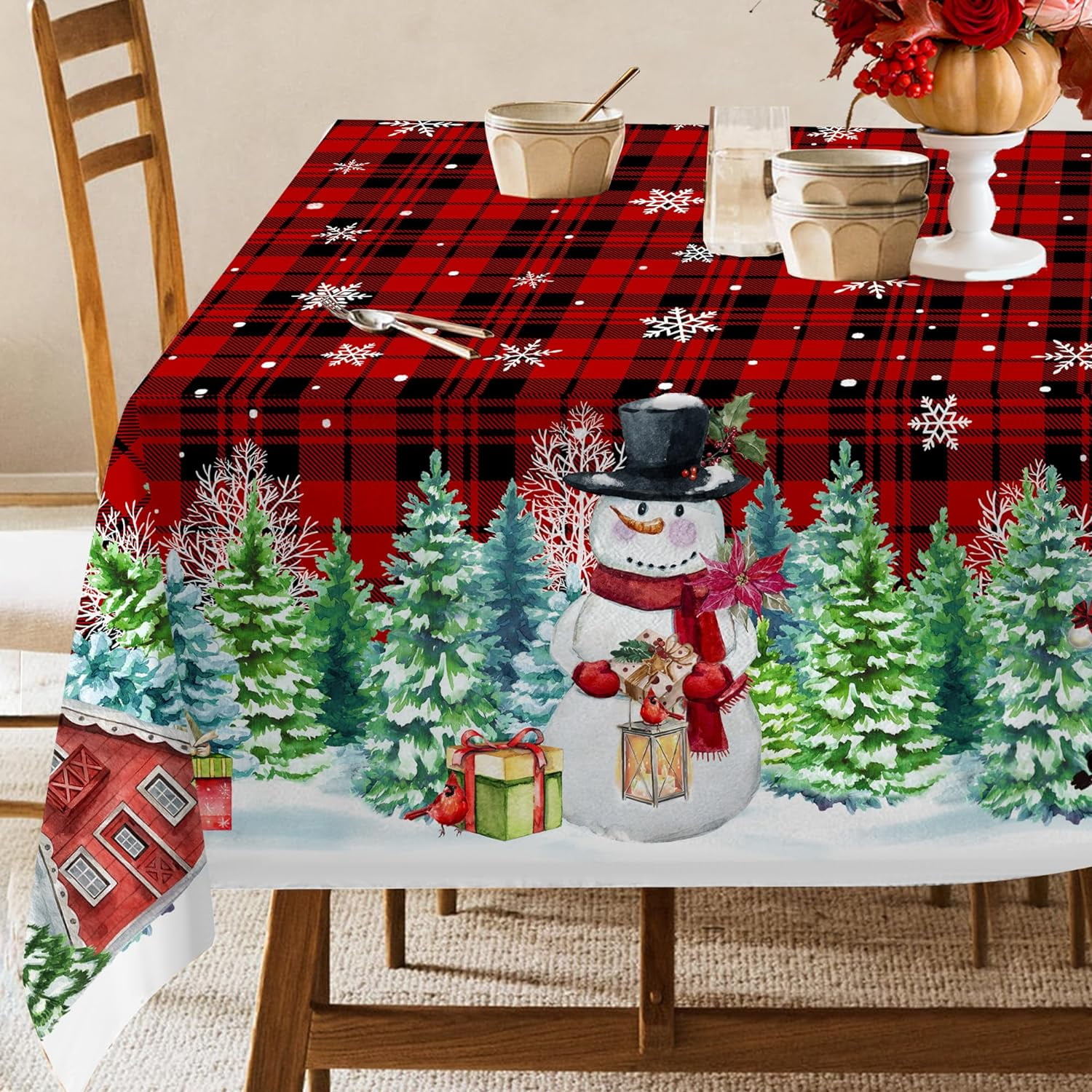 Snowman Christmas Tablecloth 60x120 Rectangle, Christmas Table Cloth