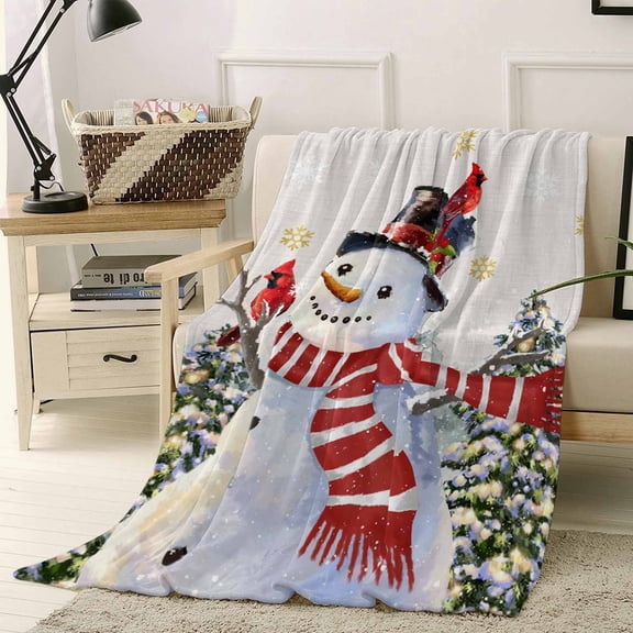 Snowman Christmas Throw Flannel Blanket 40x50In Winter Christmas Tree Snowflakes Linen Super Soft Cozy Bed Blanket, Lightweight Plush Fuzzy Bed Throw for Bedroom Sofa Couch Living Room