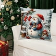 thumbnail image 1 of Snowman Christmas Throw Pillow Cover 18x18 Inch, Festive Red and Blue Holiday Decor Pillowcase with Snowman Scene for Sofa Cushion A, 1 of 6