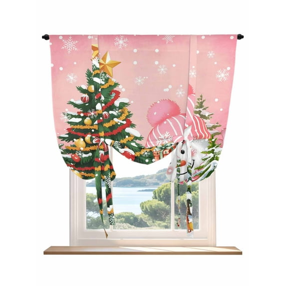 Snowman Christmas Tie Up Curtains for Windows 63 Inch Length Balloon Curtains Kitchen Adjustable Balloon Window Shade Green Xmas Tree Ball Snowflake Winter Tie Up Bathroom Curtain Window 46"x63"