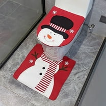 Snowman Christmas Toilet Seat Cover Set 2 Piece Soft Bathroom Lid Mat For Festive Holiday Decorations