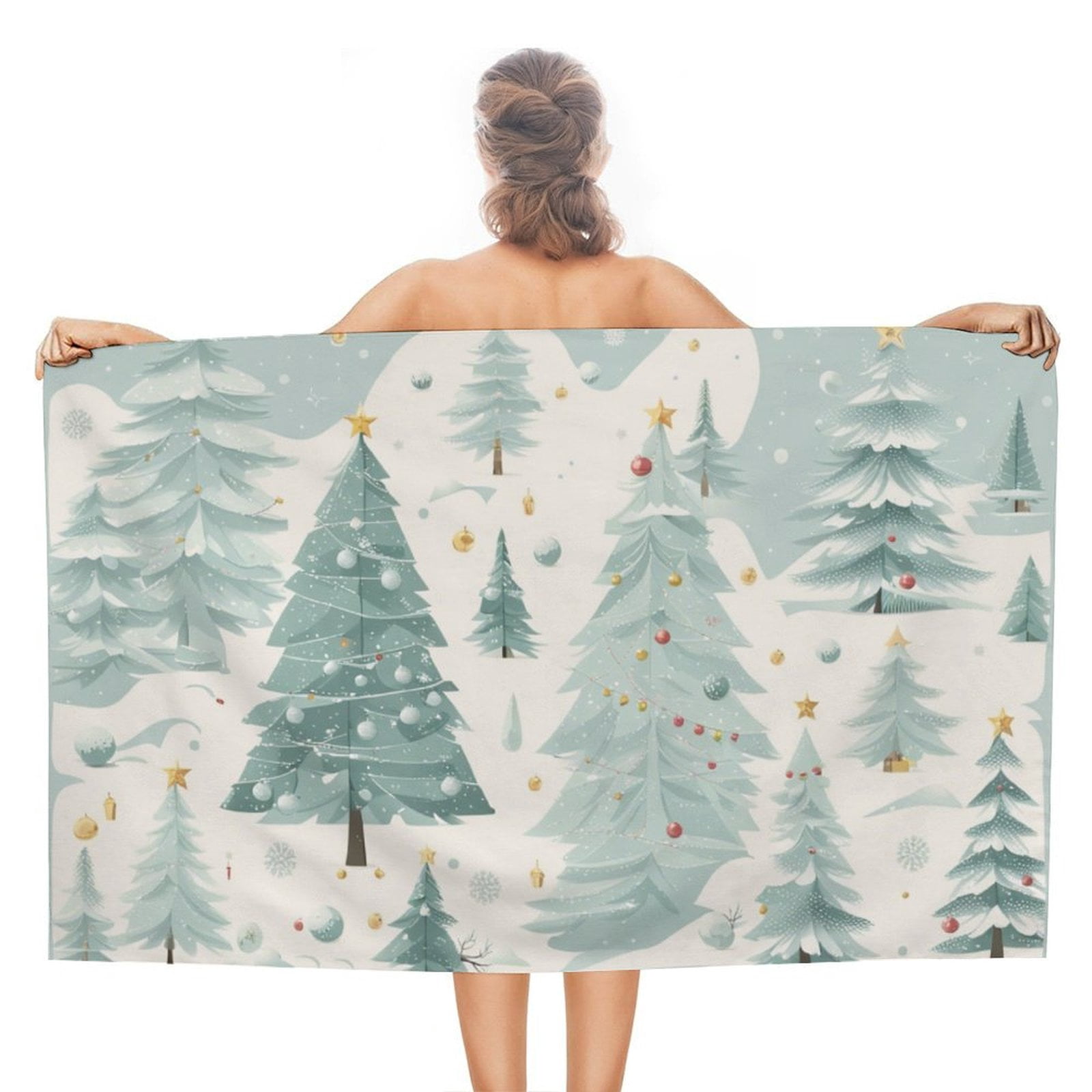 Snowman Christmas Tree Elk Beach Towel – with A Unique Design, Extra Large,XL (32”x 63”) for Kids & Adults