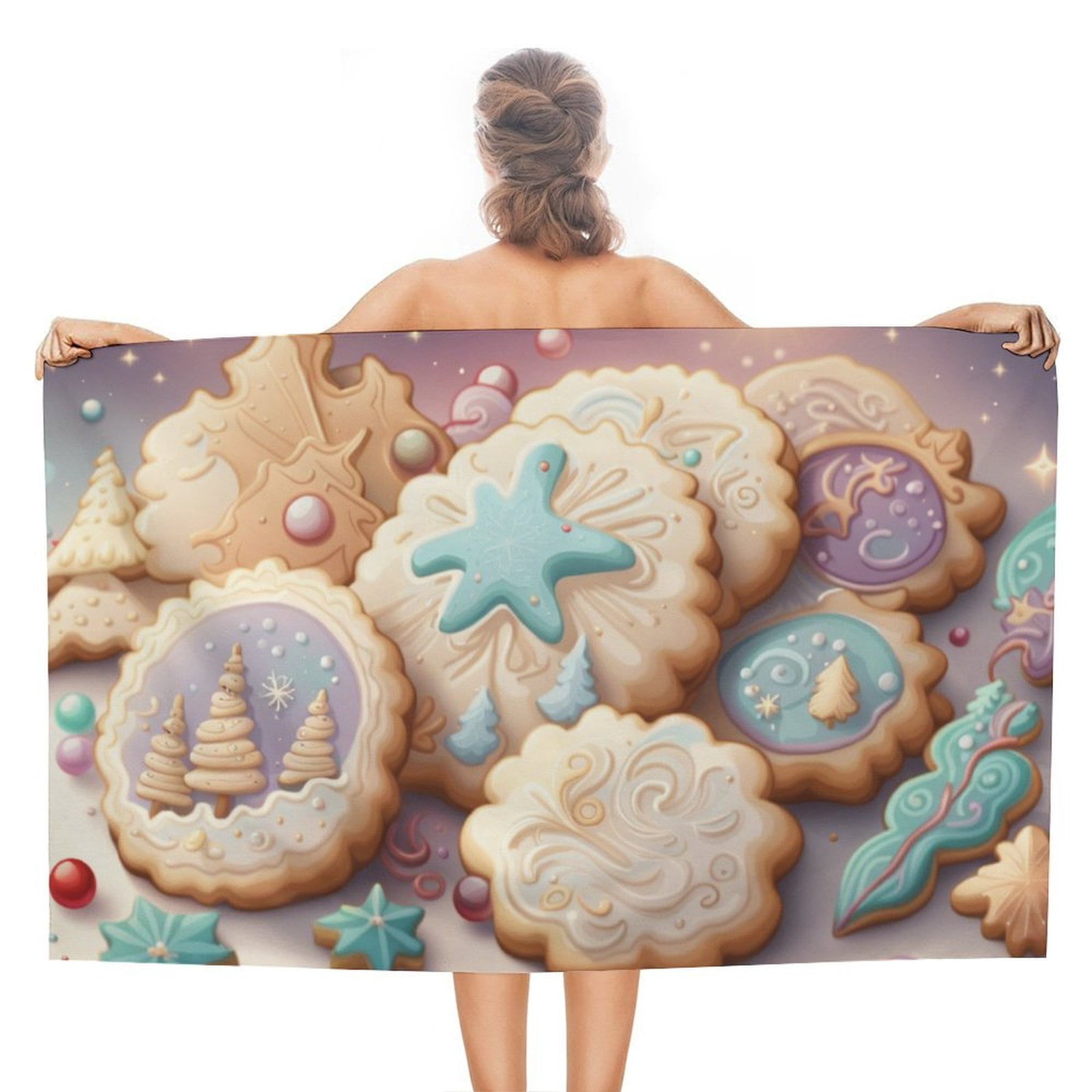 Snowman Christmas Tree Elk Beach Towel – with A Unique Design, Extra Large,XL (32”x 63”) for Kids & Adults