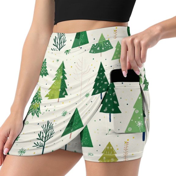 Snowman Christmas Tree Elk Women's High Short Skirt, High Waisted Mini Skirt with One Side Pocket