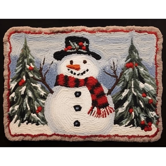 Snowman and Christmas Tree Latch Hook Rectangle Rug Kits for Adults Needle Crochet Yarn Kits Embroidery Carpet Hook and Latch Kit Floor Mat Tapestry Christmas Home Decoration 40x60cm(12)