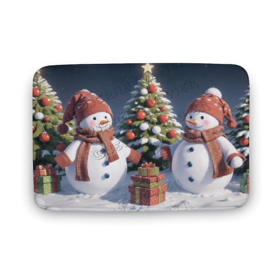 Snowman & Christmas Tree Printed Bathroom Rug Non Slip Bath Mat Machine Washable Toilet Rug, Bathroom Floor Mat 20"x32"