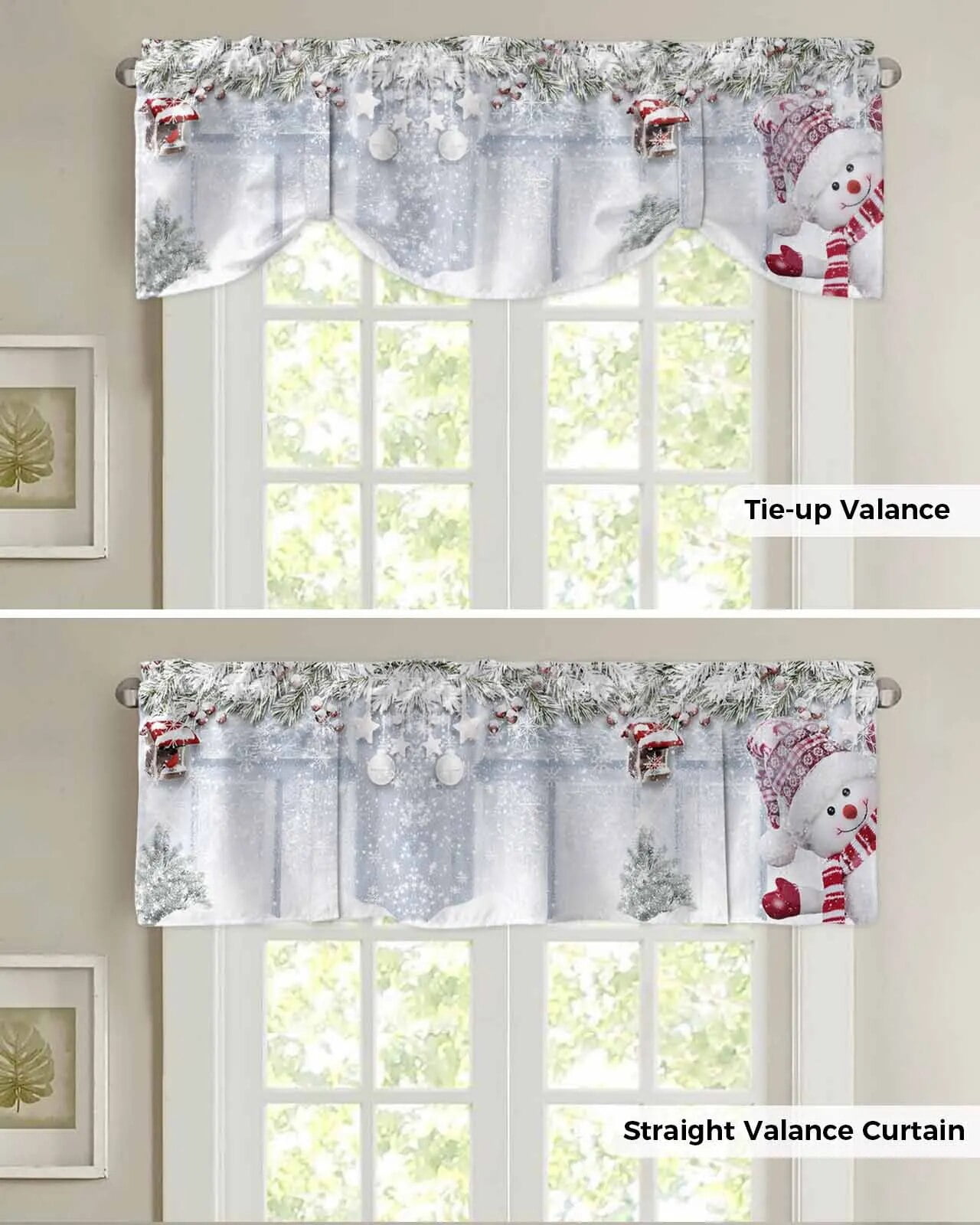 Snowman Christmas Tree Snowflake Wood Grain Window Curtain Living Room ...