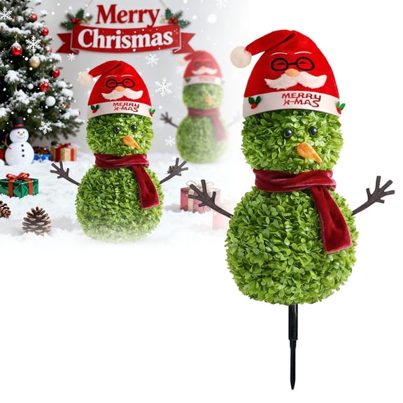 Snowman Christmas Tree - Topiary Outdoor,21.65 Inch Topiary Trees Artificial Outdoor,Faux Boxwood Bush Plants,Fake Cedar Potted With Ground Spike