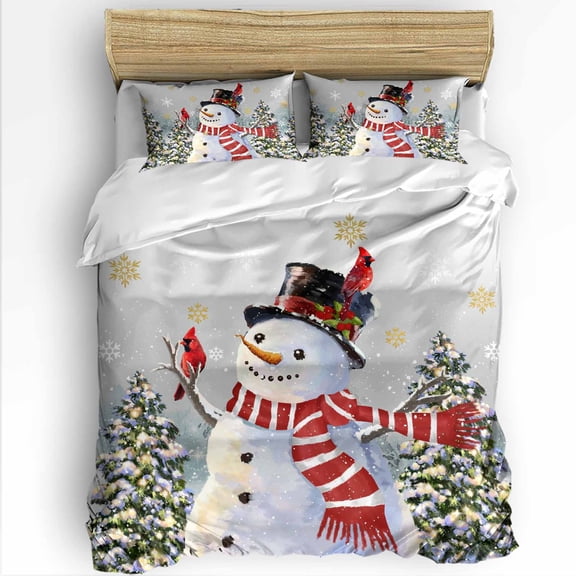 Snowman Christmas Twin Size Comforter Set, Winter Christmas Tree Snowflakes Gray Soft Bedding for All Seasons, 4 Pcs Bed Set with 1 Comforter (68"x86") ,1Sheet(66"x116"), 2 Pillowcases (19"x29")