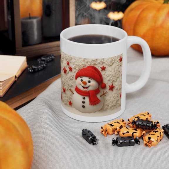 Snowman Coffee Mug Fest Winter Design, Ceramic Cup Se Drinkware Cistmas Dr.
