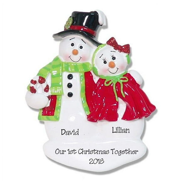 Snowman Couple with Cape and Hat Personalized 1st Christmas Ornament