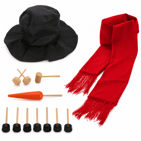 Snowman Decorating Kit Winter Accessory with Hat, Scarf & Wooden Features