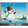 thumbnail image 1 of Ambesonne Snowman Curtains 2 Panel Set, Skating Happy Cartoon, 108" x 84", Blue Orange Green, 1 of 3