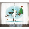 thumbnail image 1 of Ambesonne Snowman Curtains 2 Panel Set, Skating Xmas Tree Snow, 108" x 96", Multicolor, 1 of 3
