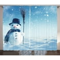 thumbnail image 1 of Ambesonne Snowman Curtains 2 Panel Set, Wintry Land Snowy Cold, 108" x 96", Pale Blue Dark Blue, 1 of 3