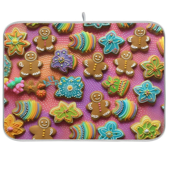 Snowman Cute on Pink Dish Drying Mat Microfiber Kitchen Pad Large Counter Absorbent Dish Mats Drainer Rack 16"x18"