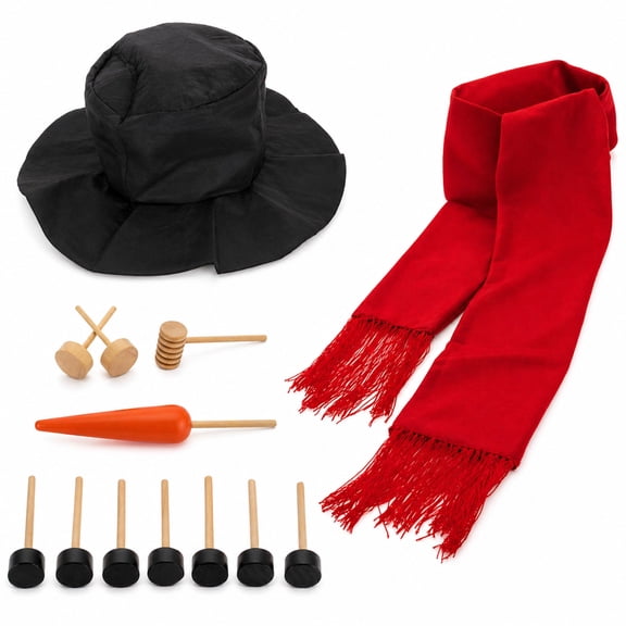 Snowman Decorating Kit Winter Accessory with Hat, Scarf & Wooden Features