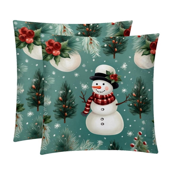 Snowman Decorative Velvet Throw Pillow Covers for Chair - Set of 2, Unique Patterns, 16x16, 18x18, 20x20 Inches for Home Decor and Gifts