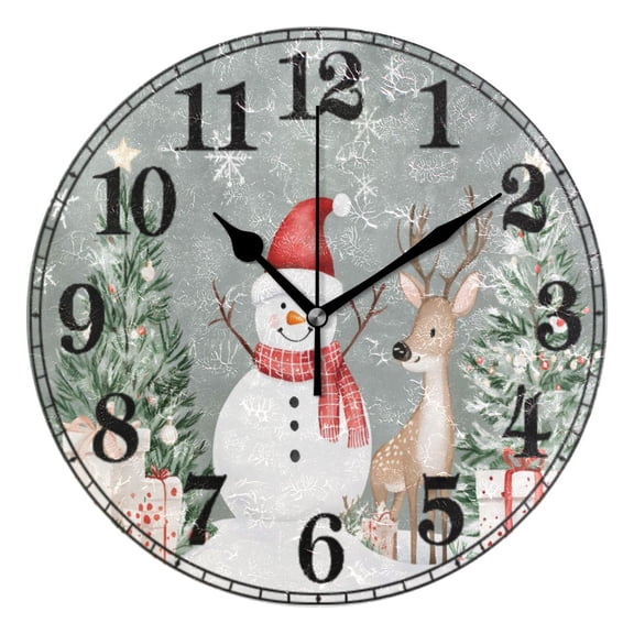 Snowman Deer in Christmas Silent Wall Clock 10" Non-Ticking Battery Clock