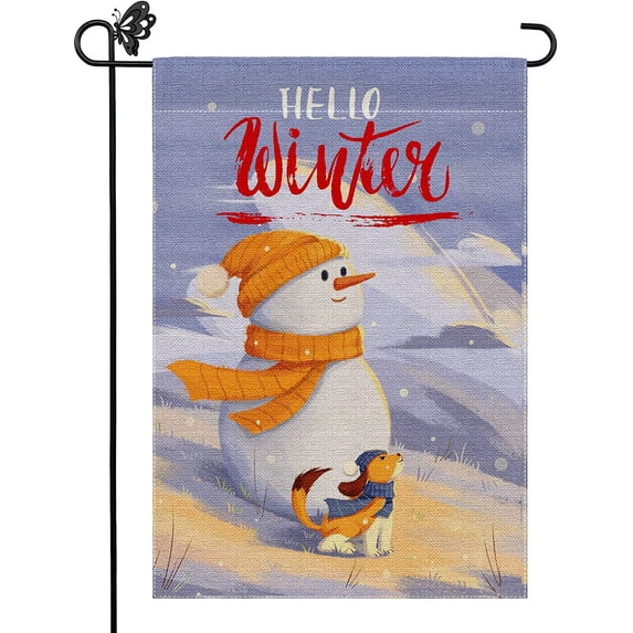 Snowman Dog Winter Garden Flag 12x18 Inch Double Sided Vertical Burlap Outdoor Christmas Garden Flags