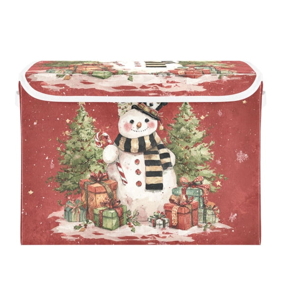 Snowman with Dogs Christmas Trees Presents Foldable Storage Bins with Lids Handles Collapsible Storage Containers Tote Boxes 16.5 x 12.6 x 11.8 inches