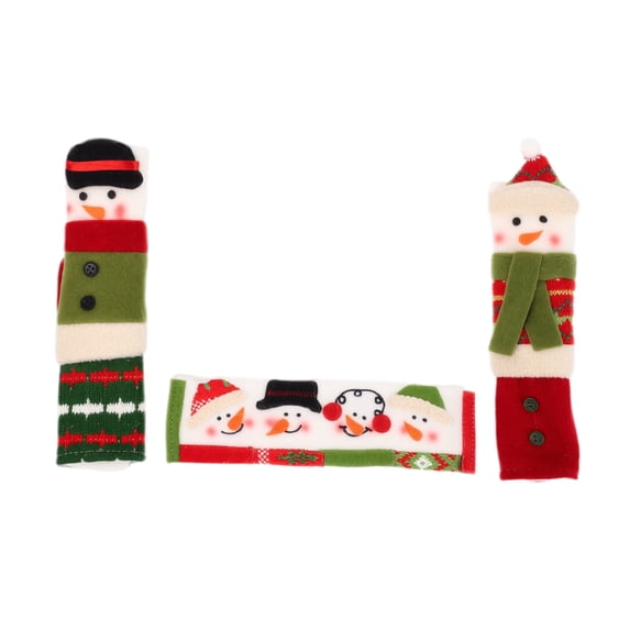 Snowman Door Handle Covers with Festive Felt Fabric, 3-Piece Set, Red Green and White, for Microwave and Refrigerator, Christmas Decoration