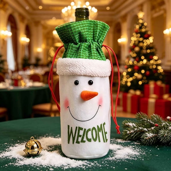 Snowman Drawstring Gift Bag, Welcome Christmas Candy Bag for Xmas Tree Mantel Holiday Party