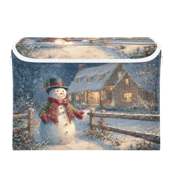 Snowman Dress in Christmas Outside Cabin Foldable Storage Bins with Lids Handles Collapsible Storage Containers Tote Boxes 16.5 x 12.6 x 11.8 inches