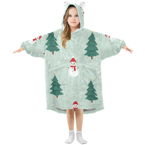 Snowman Dress in Christmas Style Forest Flannel Wearable Blankets Hooded Design Long Sleeves Wrap Unisex for 3T-14Y S