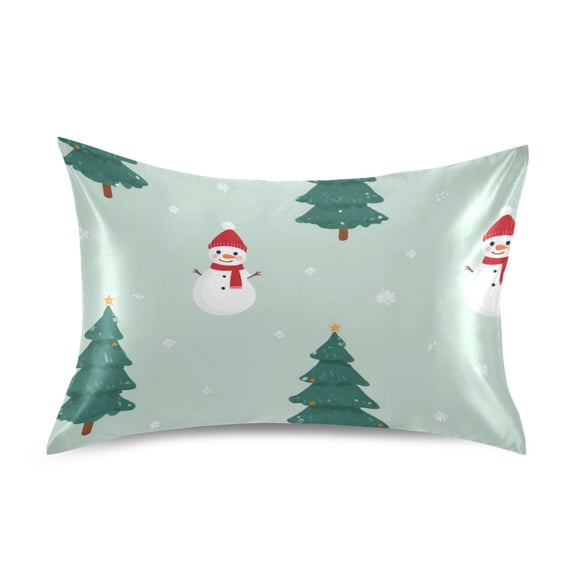 Snowman Dress in Christmas Style Forest Satin Pillowcase Envelope Design Pillow Covers 1 Pack Standard Size 20" x 26"