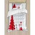 thumbnail image 1 of Snowman Duvet Cover Set, Picture of Paper Cut Christmas Tree and a Santa Claus Arranged Print, Decorative 2 Piece Bedding Set with 1 Pillow Shams, Twin Size, Pale Grey and Dark Pink, by Ambesonne, 1 of 3