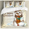 thumbnail image 1 of Snowman Duvet Cover Set Queen Size, Artistic Snowman with Winter Accessories Color Splashes Happy Xmas Sketchy, Decorative 3 Piece Bedding Set with 2 Pillow Shams, Cream Brown Blue, by Ambesonne, 1 of 3