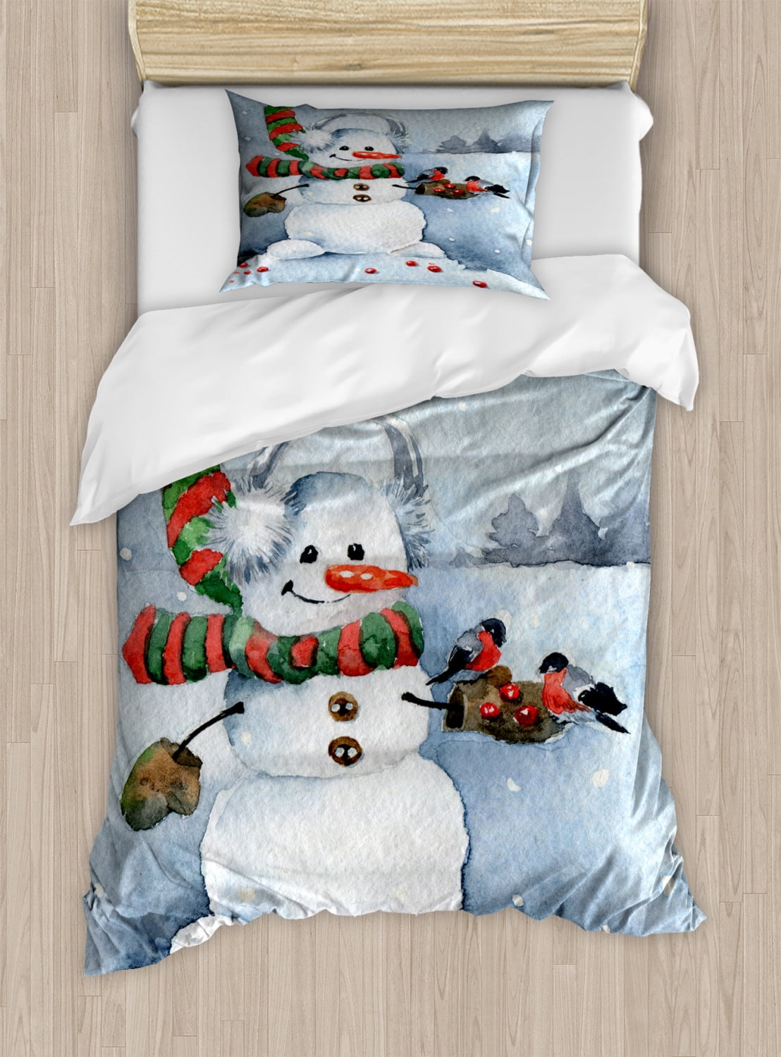Twin Multicolor Snowman Microfiber Duvet Cover Set