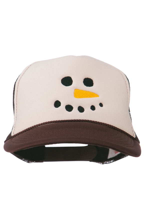 Snowman Face Embroidered Foam Mesh Cap - Brown Tan OSFM