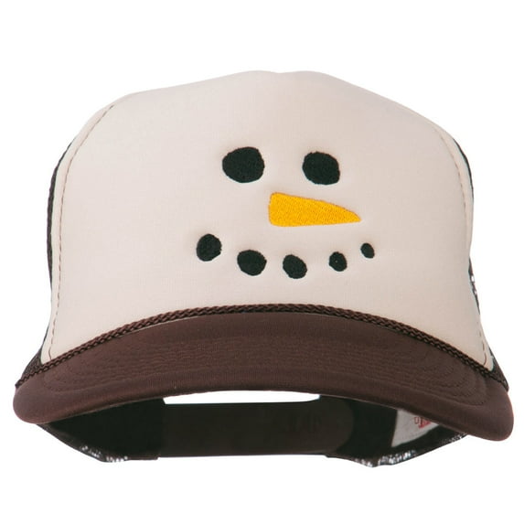 Snowman Face Embroidered Foam Mesh Cap - Brown Tan OSFM