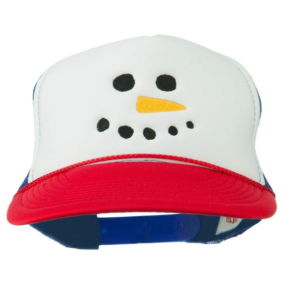 Snowman Face Embroidered Foam Mesh Cap - Red White Royal OSFM