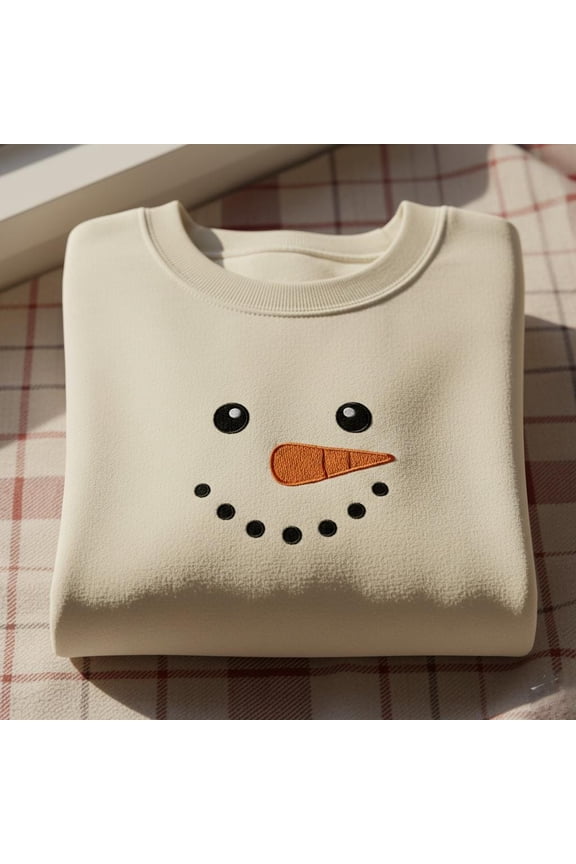 Snowman Face Embroidered Sweatshirt, Minimal Christmas Crewneck, Cozy Winter Smiley Sweater Gift for Holiday Season