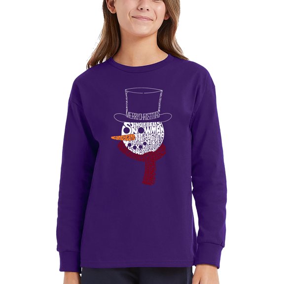 Snowman Face - Girl's Word Art Long Sleeve T-Shirt