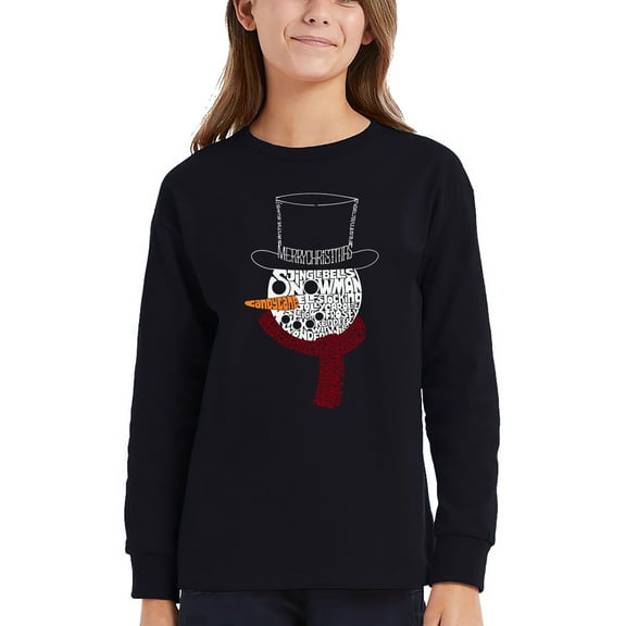 Snowman Face - Girl's Word Art Long Sleeve T-Shirt