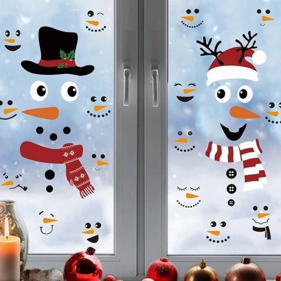 Snowman Face Stickers Snowman Decals Christmas Wall Decals Snowman Faces Decals Refrigerator Wall Stickers Window Cling Decal Lovely Snowman Face Art Wall Decor Christmas Decorations