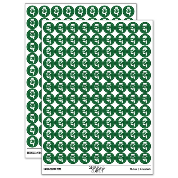 Snowman Face with Scarf Winter 200+ Round Stickers - Dark Green - Gloss Finish - 0.50" Size