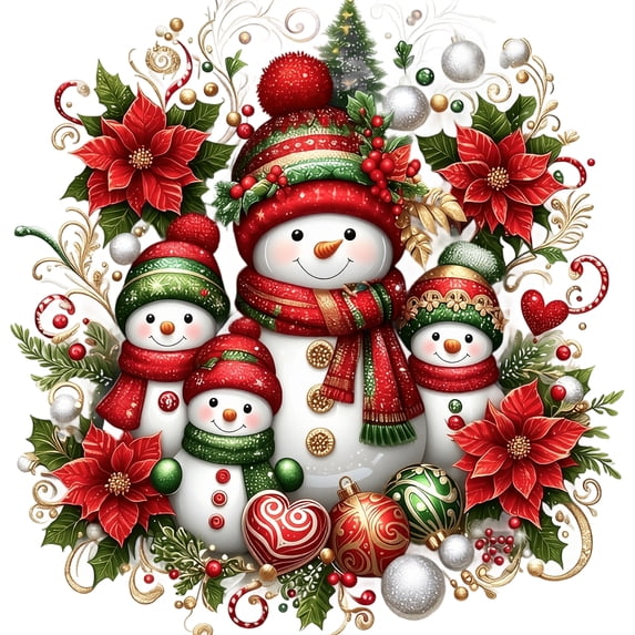 Snowman Family 5D Diamond Painting Kit, DIY Rhinestone Mosaic Christmas Decor, Festive Holiday Home Decoration Art Craft for Xmas Gifts