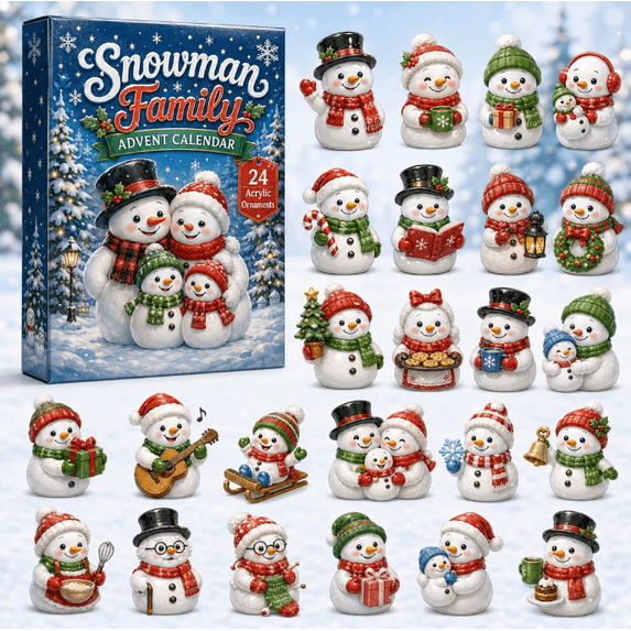 Snowman Family Advent Calendar 2026 , 24-Day Festive Countdown, 2D Acrylic Charms Blind Box - Gift For Family Members