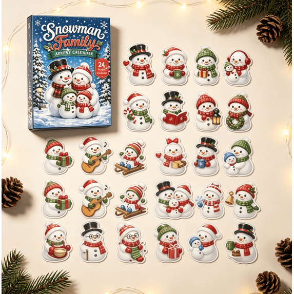 Snowman Family Advent Calendar 2026 - 24-Day Festive Countdown, Acrylic Charms Blind Box - Gift For Family Members (2D)