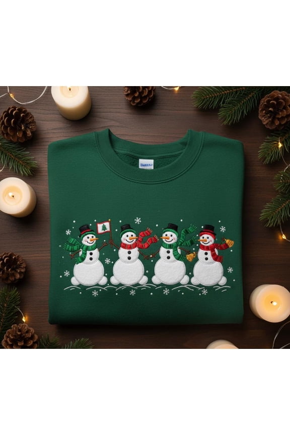 Snowman Family Christmas Sweatshirt, Holiday Snowmen Embroidery Crewneck, Festive Winter Sweater, Cozy Gift for Friends