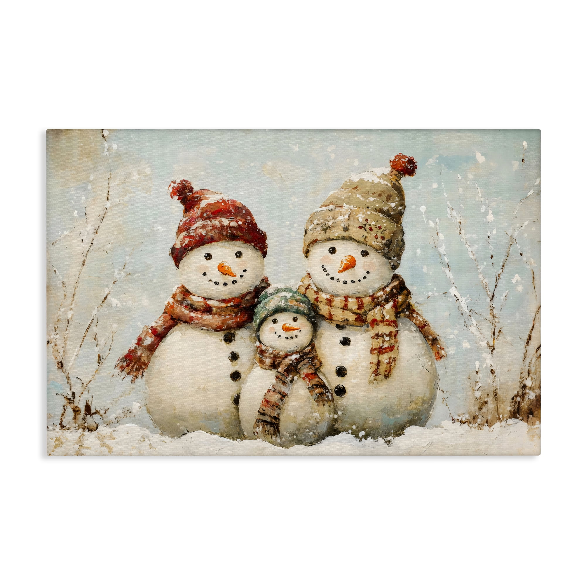 Snowman Family Of Three Canvas Wall Art, design by Petal Prints Design