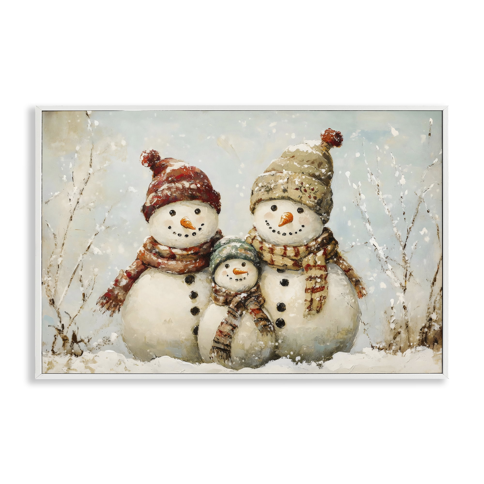 Snowman Family Of Three White Framed Giclee Art, design by Petal Prints Design