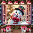 thumbnail image 1 of Snowman Figure Snowman Banner Red Scarf Winter Display Black Hat Poinsettia Decoration Christmas Backdrop for Christmas Party Winter Celebration Home Window Display, 1 of 9