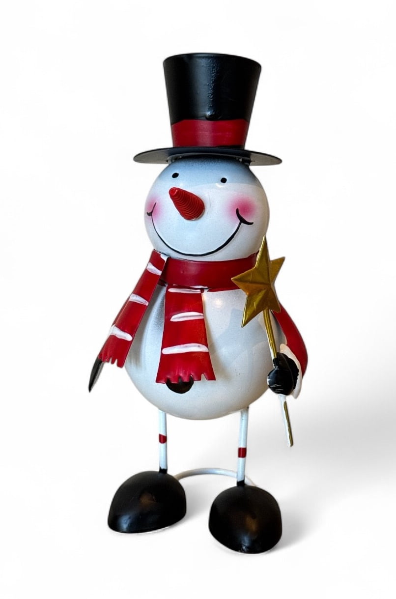 Snowman Figurine 8.5” Metal Rustic Winter Tabletop Decoration ...