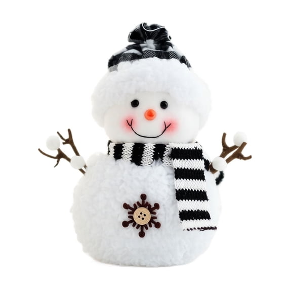 Snowman Figurine Plush Black and White Checkered Christmas Decor for Indoor Mantel Shelf Tabletop Winter Holiday Home Decoration